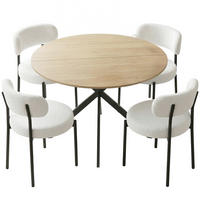 ESSGRUPPE 5er Set Spanplatte Polyester Cremeweiß Eiche - Eichefarben/Creme, Textil/Metall (120/75/120cm) - HOMCOM