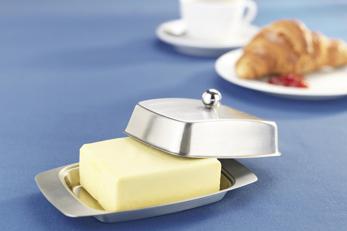 BUTTERDOSE aus Edelstahl Silbern 17,5/10,5/7 cm - Silberfarben, Metall (10.5/7/17.5cm) - Maximex