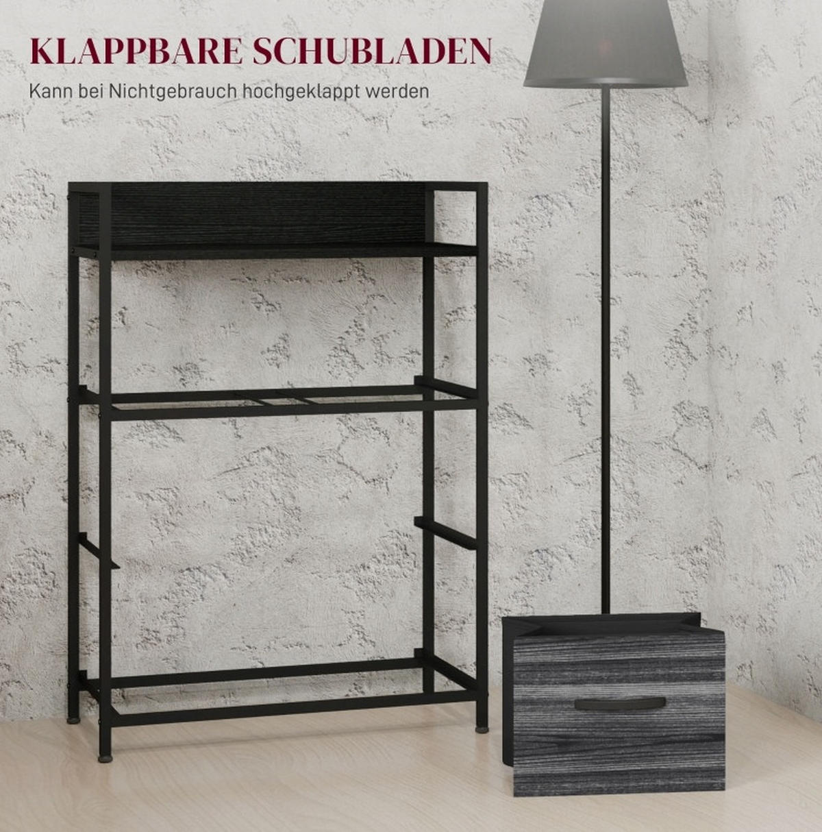 KOMMODE 60/29/85 cm mit 4 Stoffschubladen – Industrial-Stil in Schwarz - Schwarz, Holzwerkstoff (60/85/29cm) - BEAOK