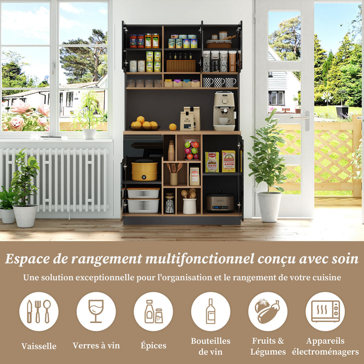 SIDEBOARD 105x45x185 cm, verstellbare Böden, Schwarz - Schwarz, Holz (105/185/45cm)