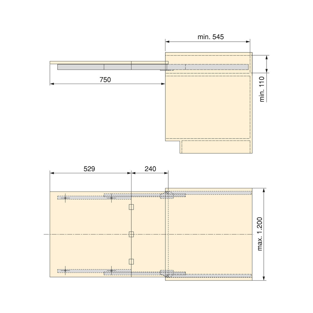 FÜHRUNG Coktail Reverse H35, für ausziehbaren Tisch, Aluminium, Edelstahl eloxiert - Edelstahlfarben, Metall (120/11/75cm) - EMUCA
