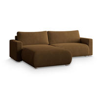 ECKSOFA TURIN N Braun Bucle-Stoff mit Schlaffunktion - Braun, Holz (265/183cm) - MASSENO