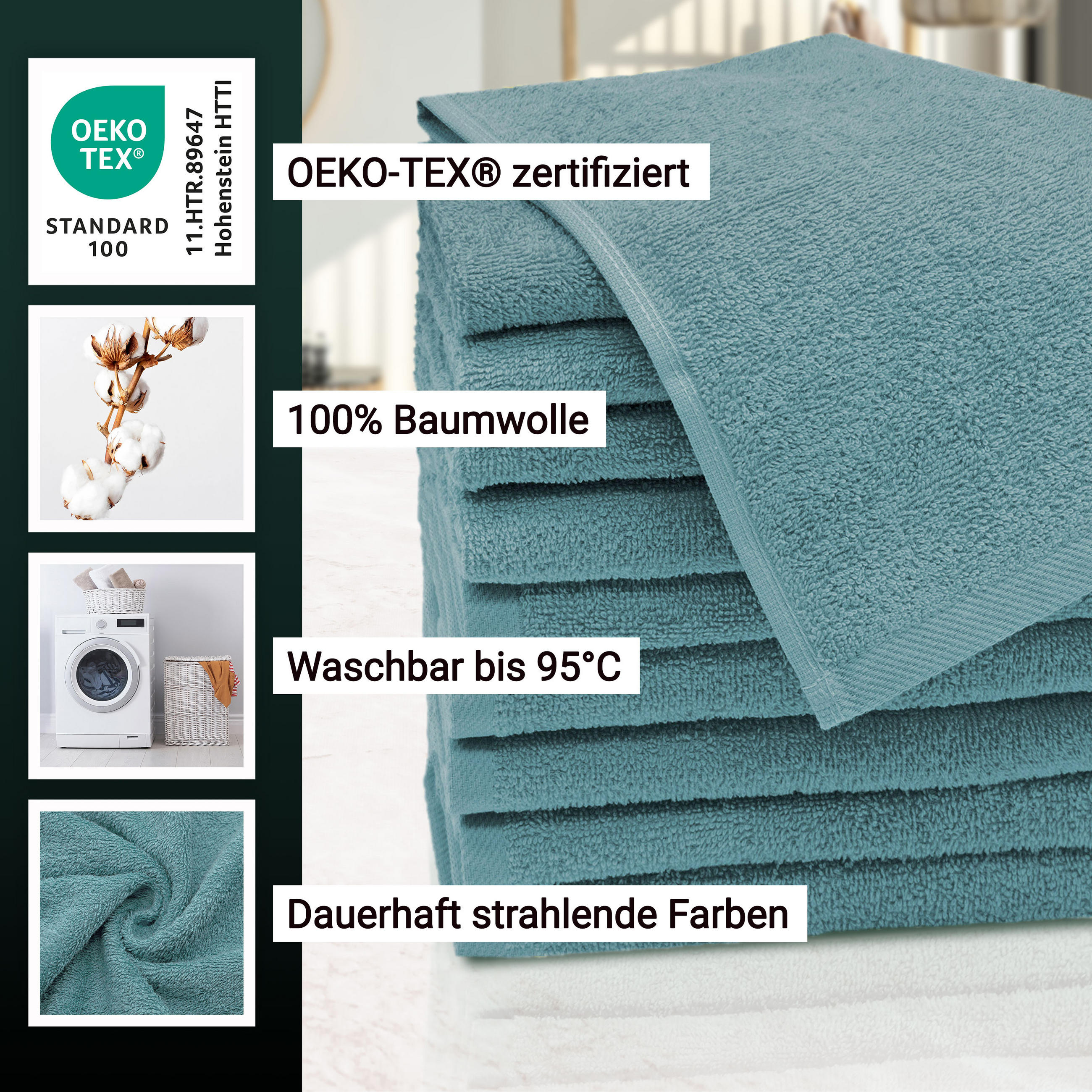 GÄSTETÜCHER, 10er-Set, 30x50 cm, 100% Baumwolle, Blau - Petrol, Textil (30/50cm) - Zollner