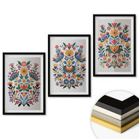 WANDBILDER 3er-Set - 40x60 cm Schwarzer Rahmen - Blumenmuster in intensiven Farben - Schwarz, Kunststoff (40/60cm) - ArtPrintCave