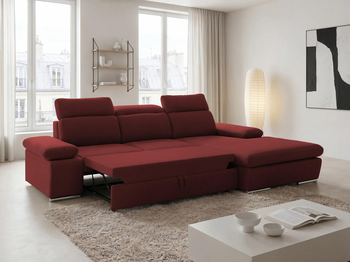 ECKSOFA PABLO mit Schlaffunktion und Bettkasten Rot - Rot, Holzwerkstoff/Kunststoff (250/90cm) - Idohome
