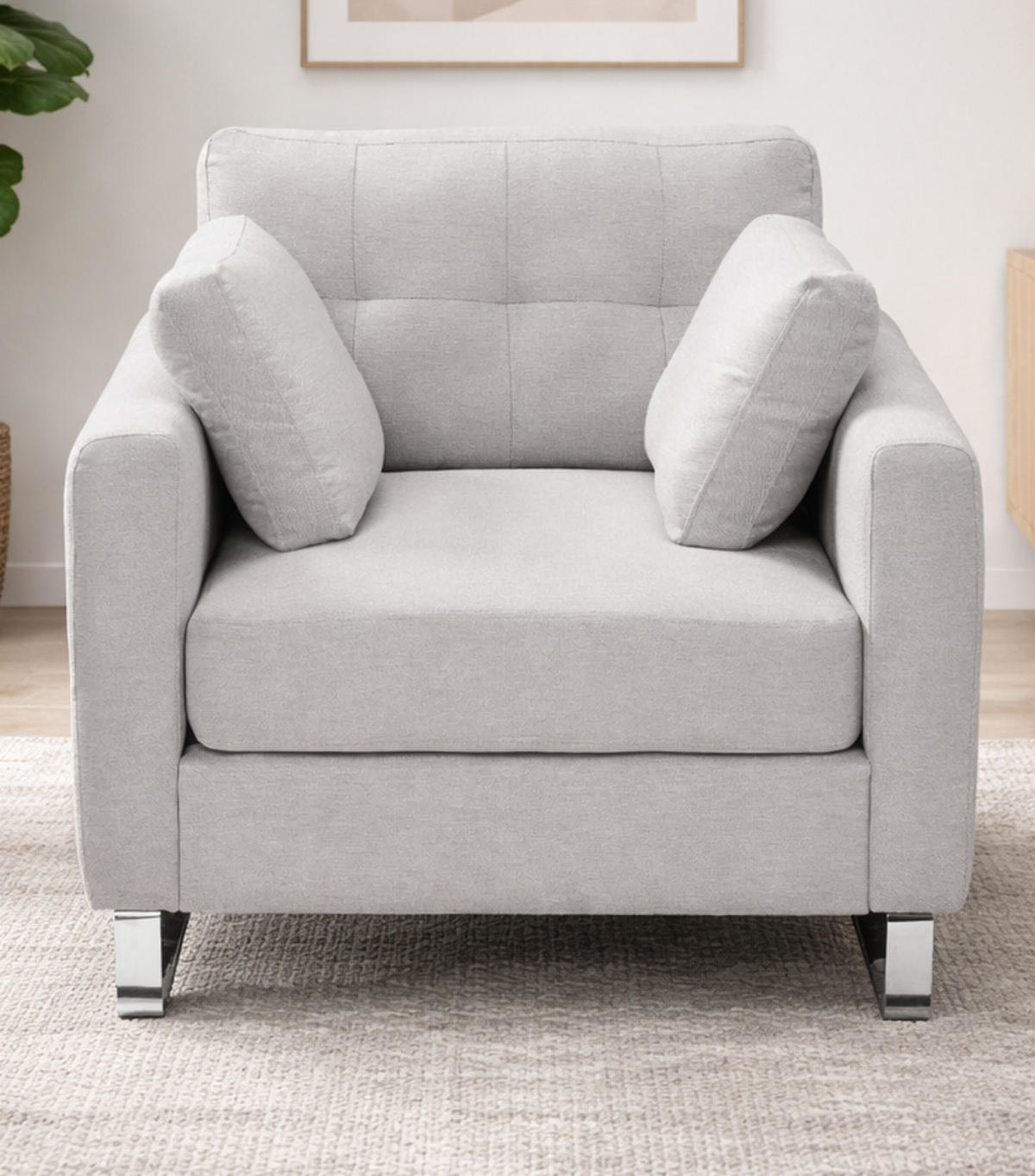 SESSEL hellgrau Flachgewebe 93 x 94 cm, Clubsessel mit Steppoptik - Chromfarben/Hellgrau, Holz/Textil (93/92/94cm) - Inn.Furn