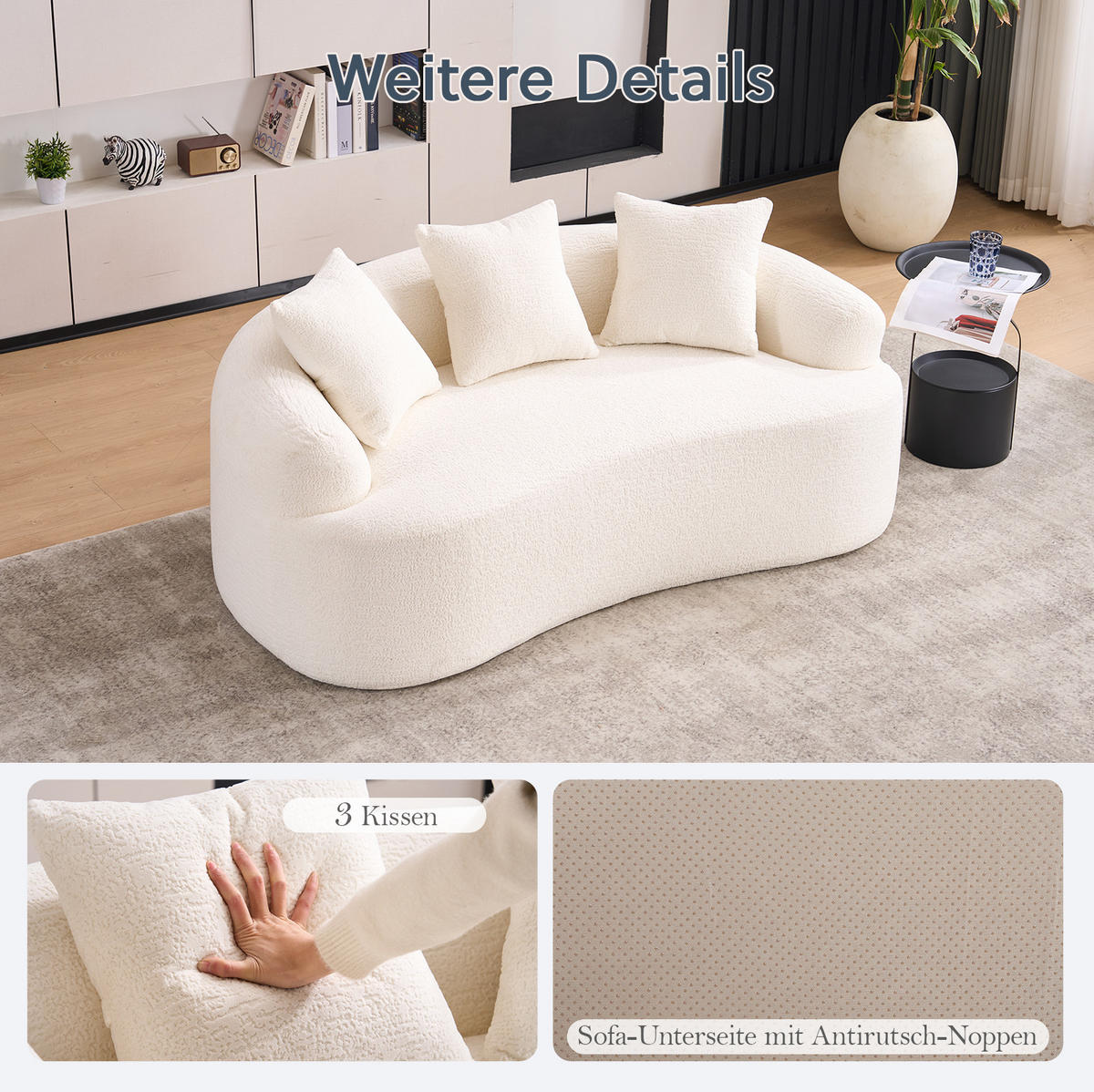 ZWEISITZER-SOFA mit tiefem Sitz Chenille Weiß - Weiß, Kunststoff (153/63/94cm) - Meubliv