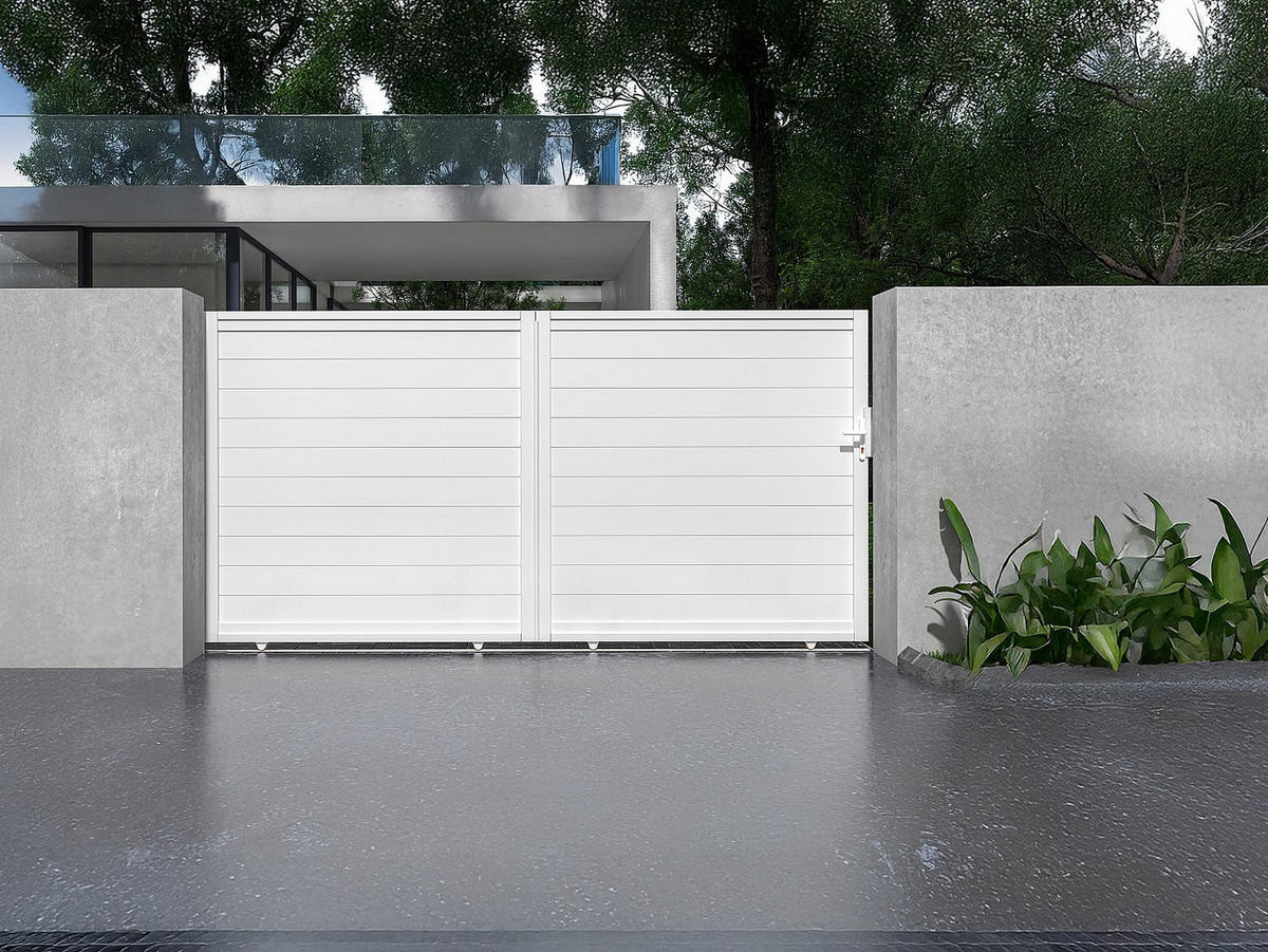 GARTENTOR Schiebetor mit Torantrieb - 374 x 180 cm - Aluminium - Weiß - NAZARIO - Weiß, Kunststoff (348/178cm) - Vente-Unique