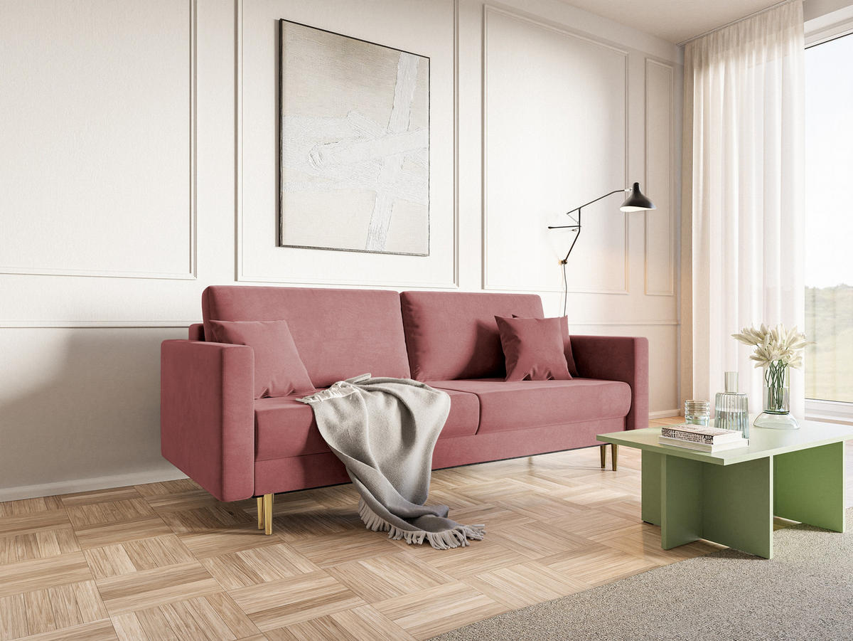 SCHLAFSOFA Valico Rosa hydrophober Samt - Pink/Goldfarben, Textil/Metall (230/90/97cm) - Selsey