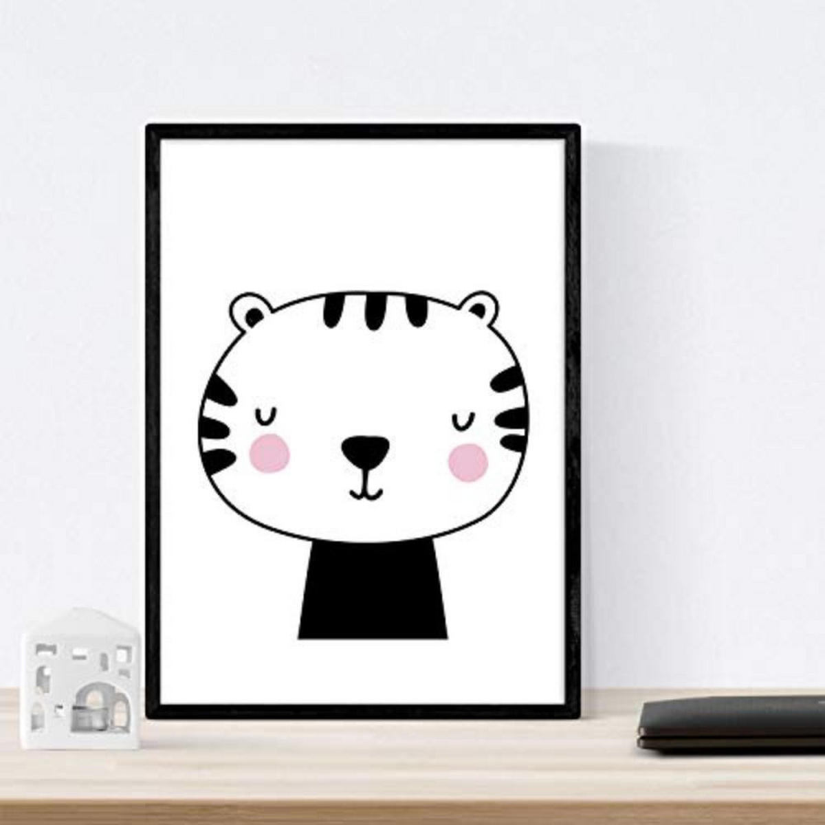 POSTER Set mit 4 „Katze und Bär“ Tiere A4 Rahmenlos - Klar, Papier (29.7/3cm) - Nacnic