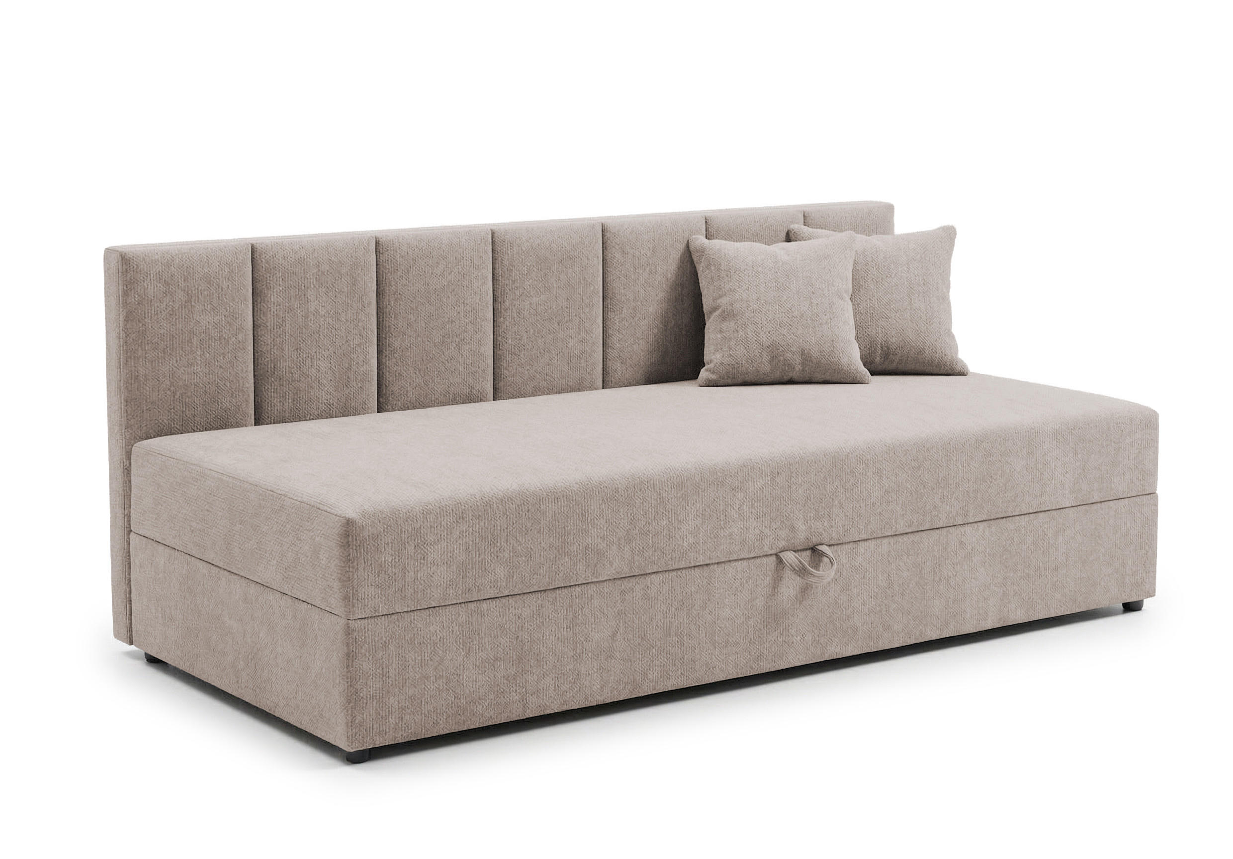TAGESBETT Lenny mit Rückenlehne und großem Bettkasten aus Taupe Chenille-Stoff - Taupe/Schwarz, Holz/Kunststoff (90/200cm) - S-Style Möbel