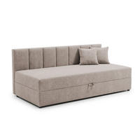 TAGESBETT Lenny mit Rückenlehne und großem Bettkasten aus Taupe Chenille-Stoff - Taupe/Schwarz, Holz/Kunststoff (90/200cm) - S-Style Möbel
