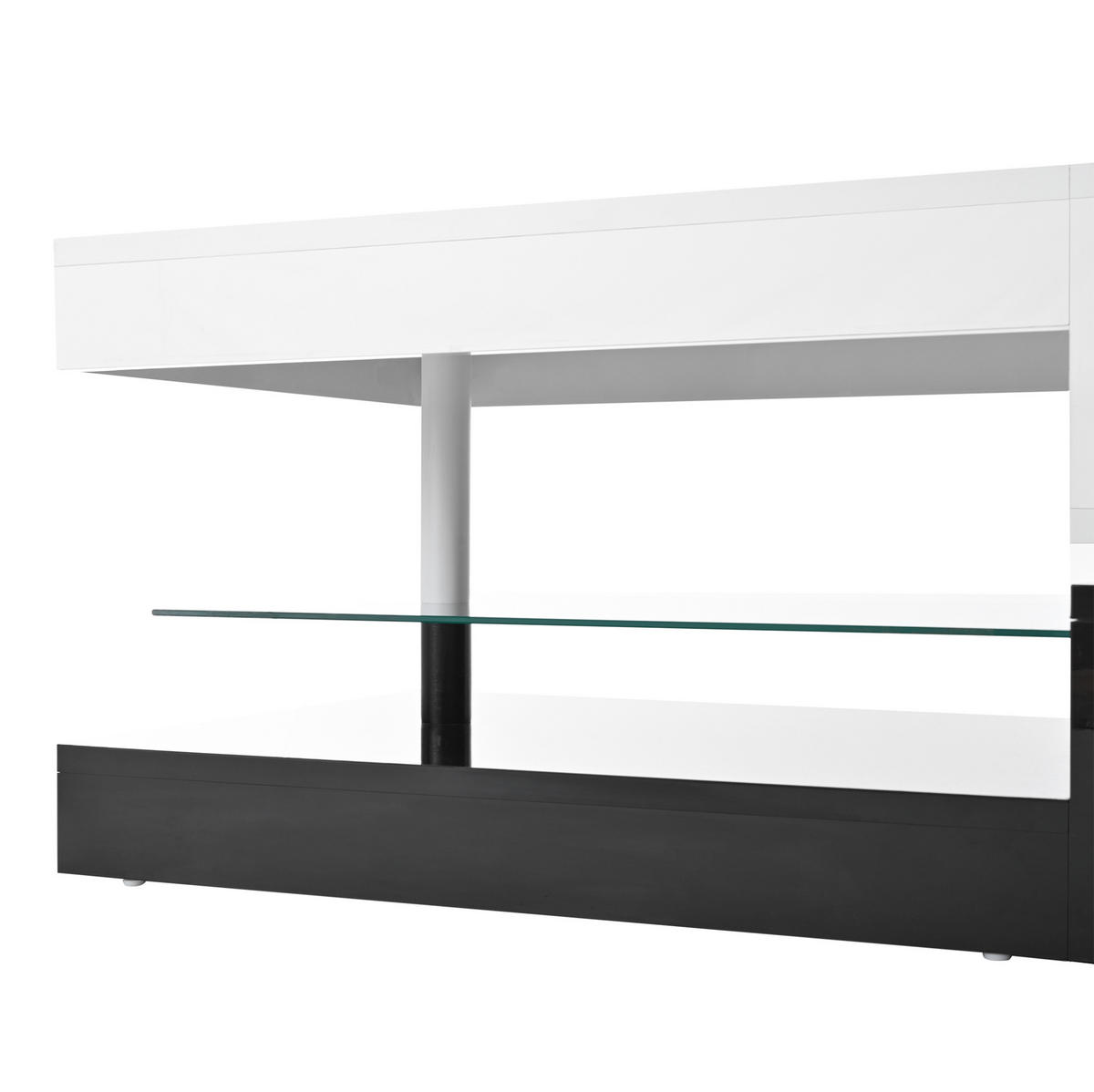 COUCHTISCH aus Holzwerkstoff 90/45/35,5 cm mit LED-Beleuchtung, APP- & Bluetooth-Steuerung und Glasablage, Schwarz/Weiß - Weiß, Holzwerkstoff (90/45/35.5cm) - Redom