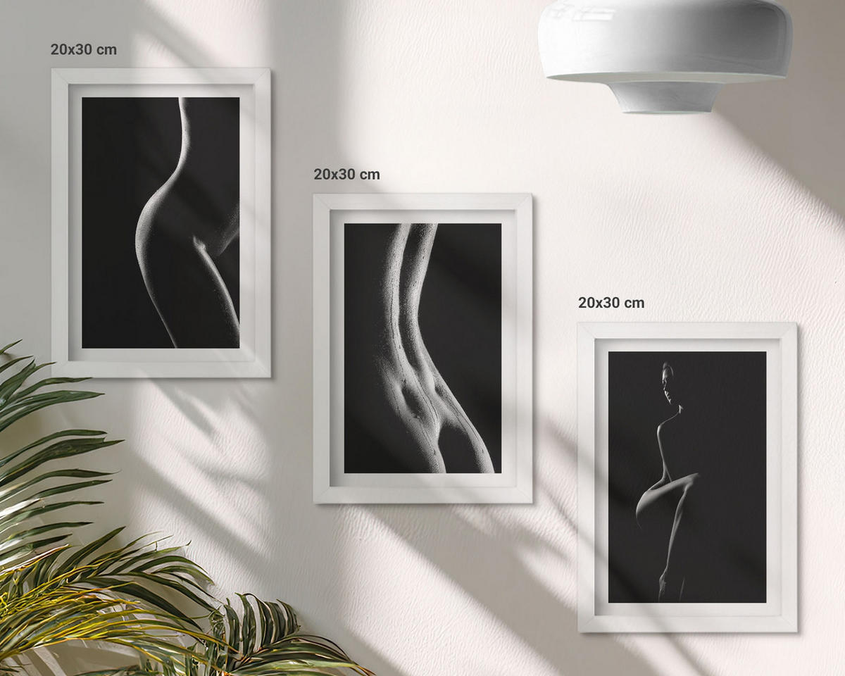 BILDER SET 3er Set - 20x30 cm Weißer Rahmen - Schwarz-weiße weibliche Silhouetten - Weiß, Kunststoff (20/30cm) - TULUP