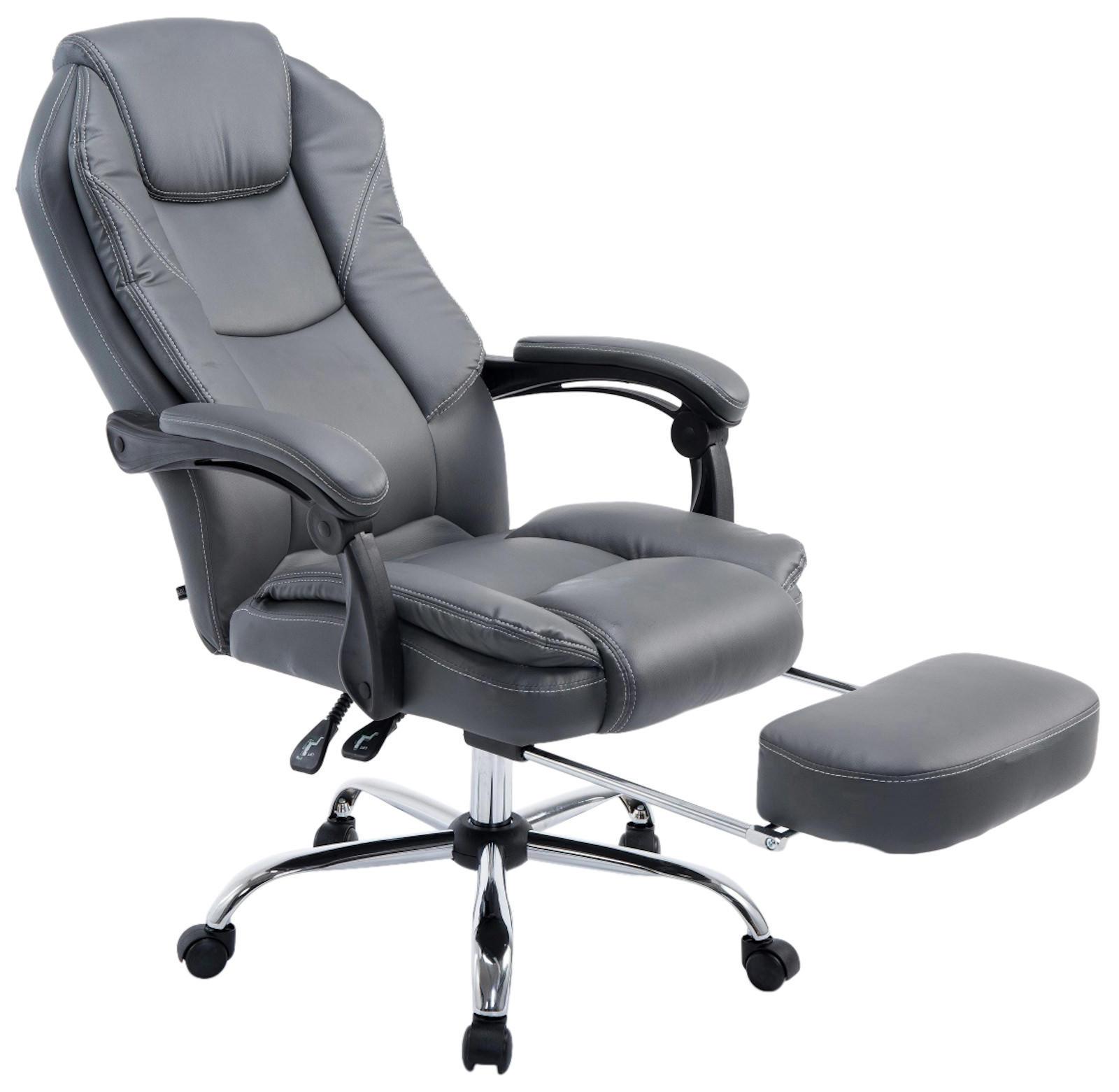 CHEFSESSEL Lederlook Grau - Chromfarben/Grau, Textil/Metall (67/114/64cm) - CLP