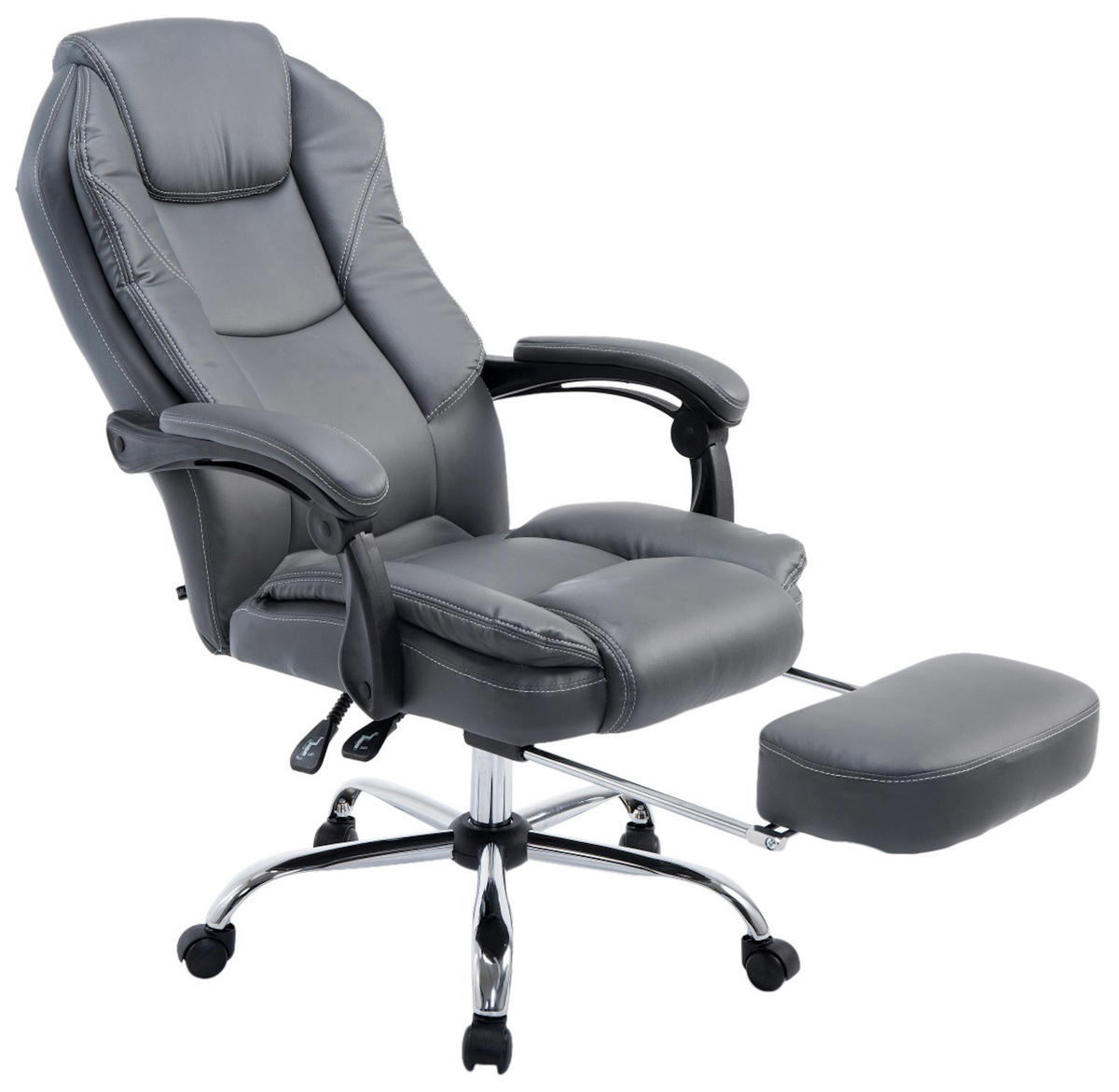 CHEFSESSEL Lederlook Grau - Chromfarben/Grau, Textil/Metall (67/114/64cm) - CLP