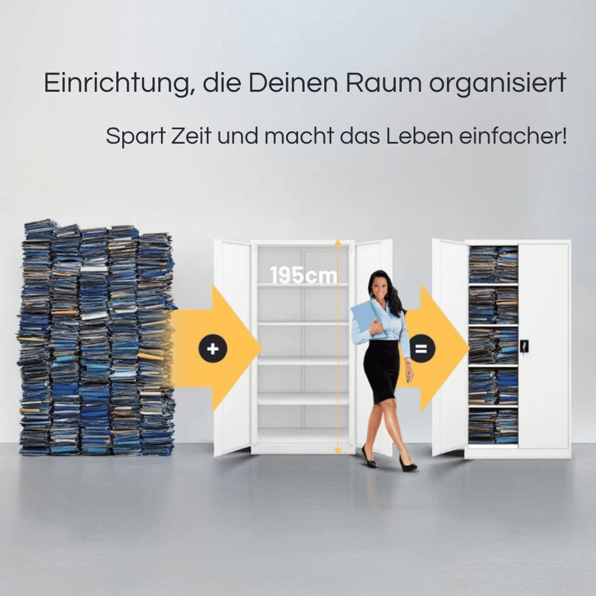 AKTENSCHRANK abschließbar 4er Set KADO 195x90x40cm Weiß - Weiß, Metall (90/195/40cm) - DELUKE