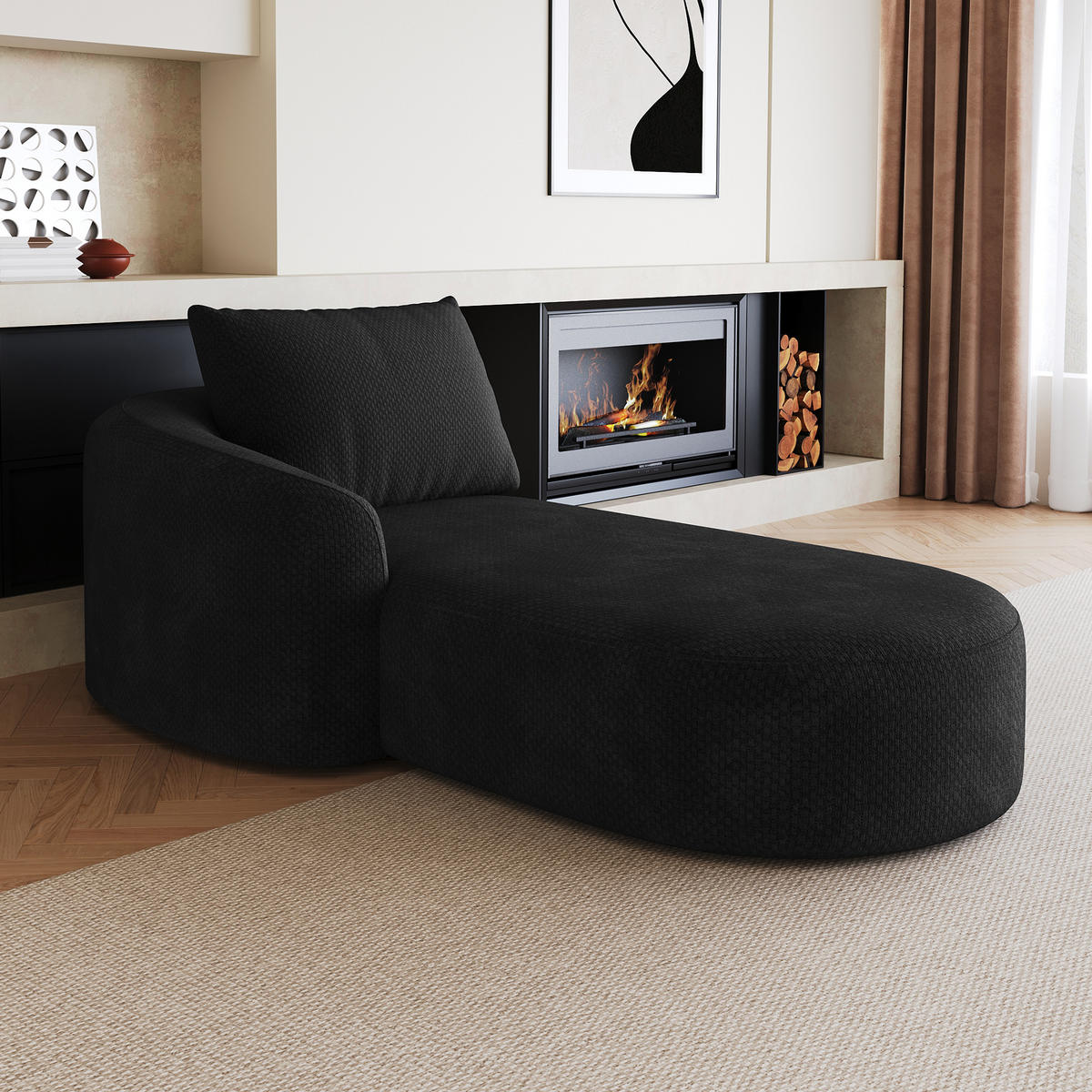 RÉCAMIERE DE-34711 linke Chaiselongue Schwarz - Schwarz, Textil (106/85/168cm) - ComfortXL