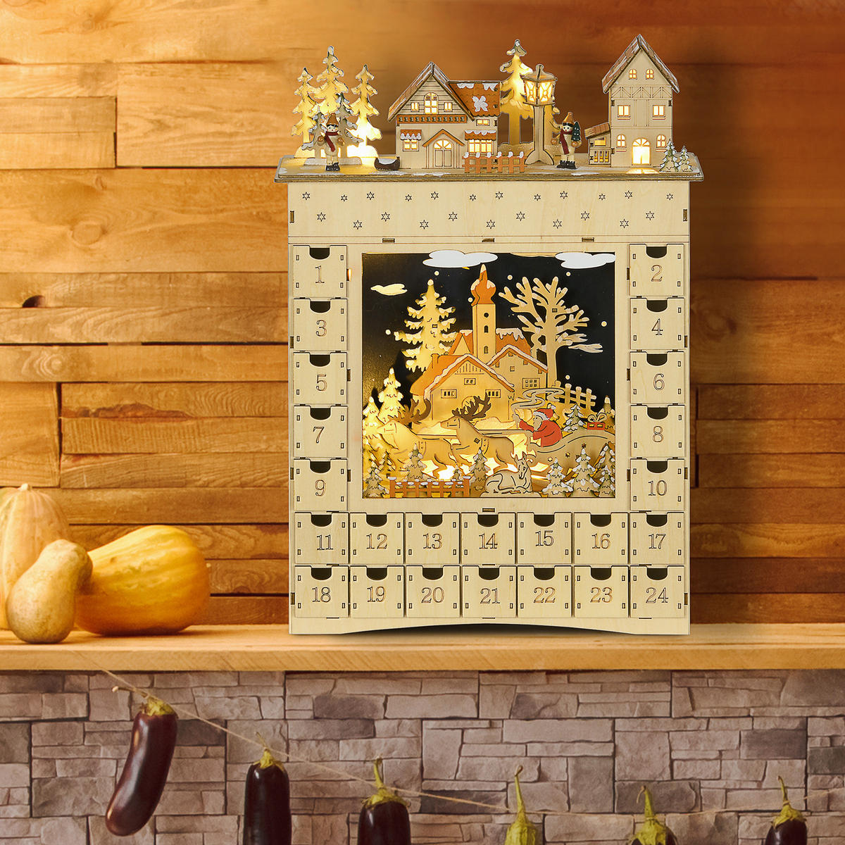 ADVENTSKALENDER zum Befüllen 24 Schubladen Fächer Weihnachtskalender DIY - Naturfarben, Holzwerkstoff (9/52/36cm) - HOMCOM