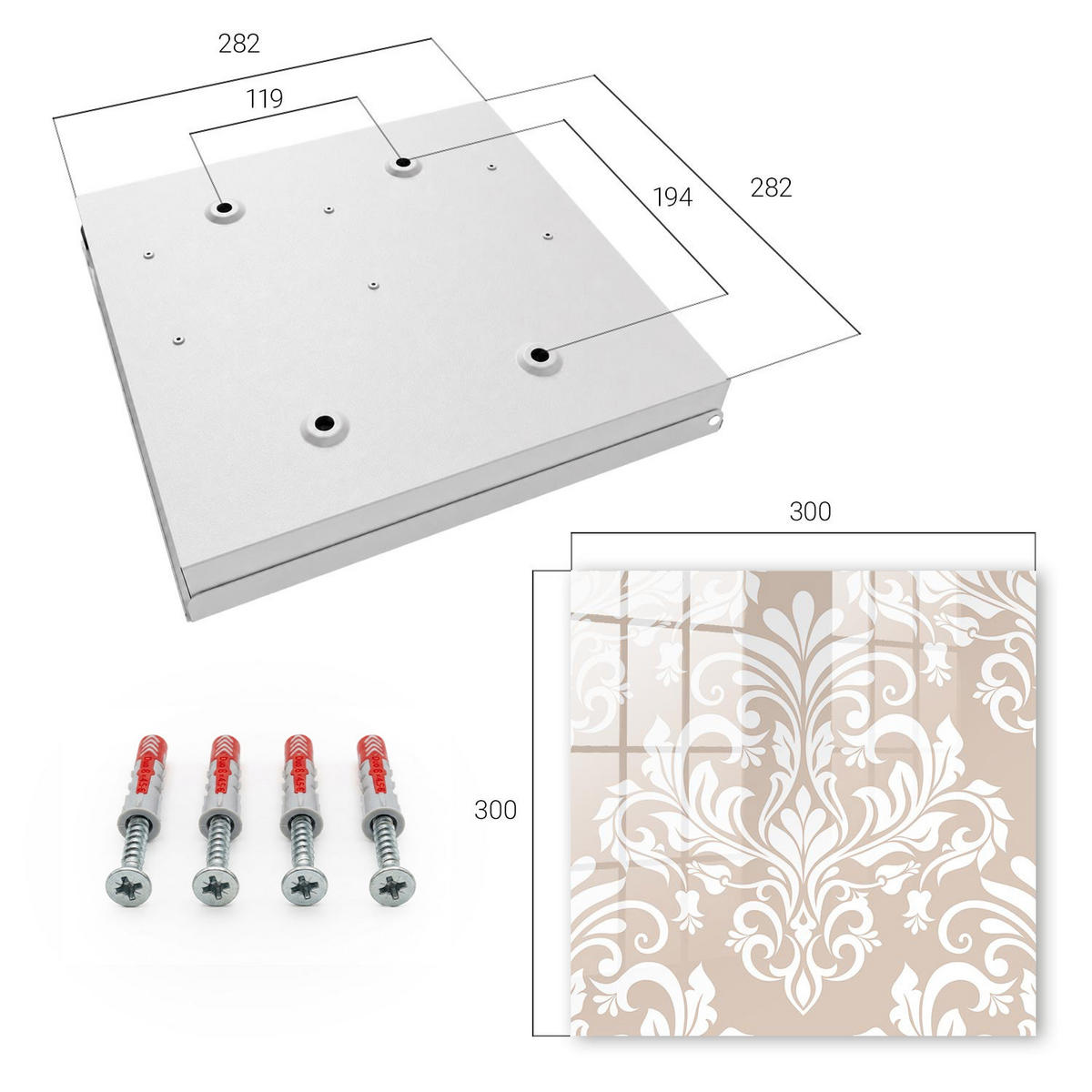 SCHLÜSSELBOX Weiß 30x30 cm – Türöffnung nach rechts - Elegante Symmetrie - Beige, Metall (30/30/5cm) - TULUP