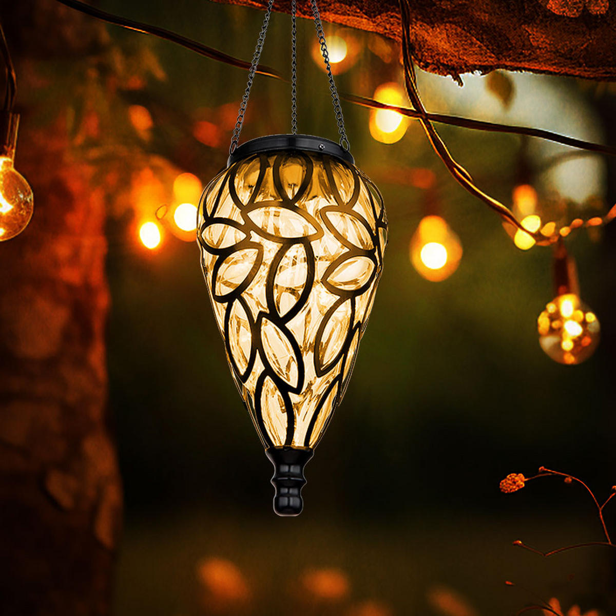 LED HÄNGELEUCHTE Solar Schwarz - Schwarz, Metall (13.5/13.5/50cm) - Globo Lighting