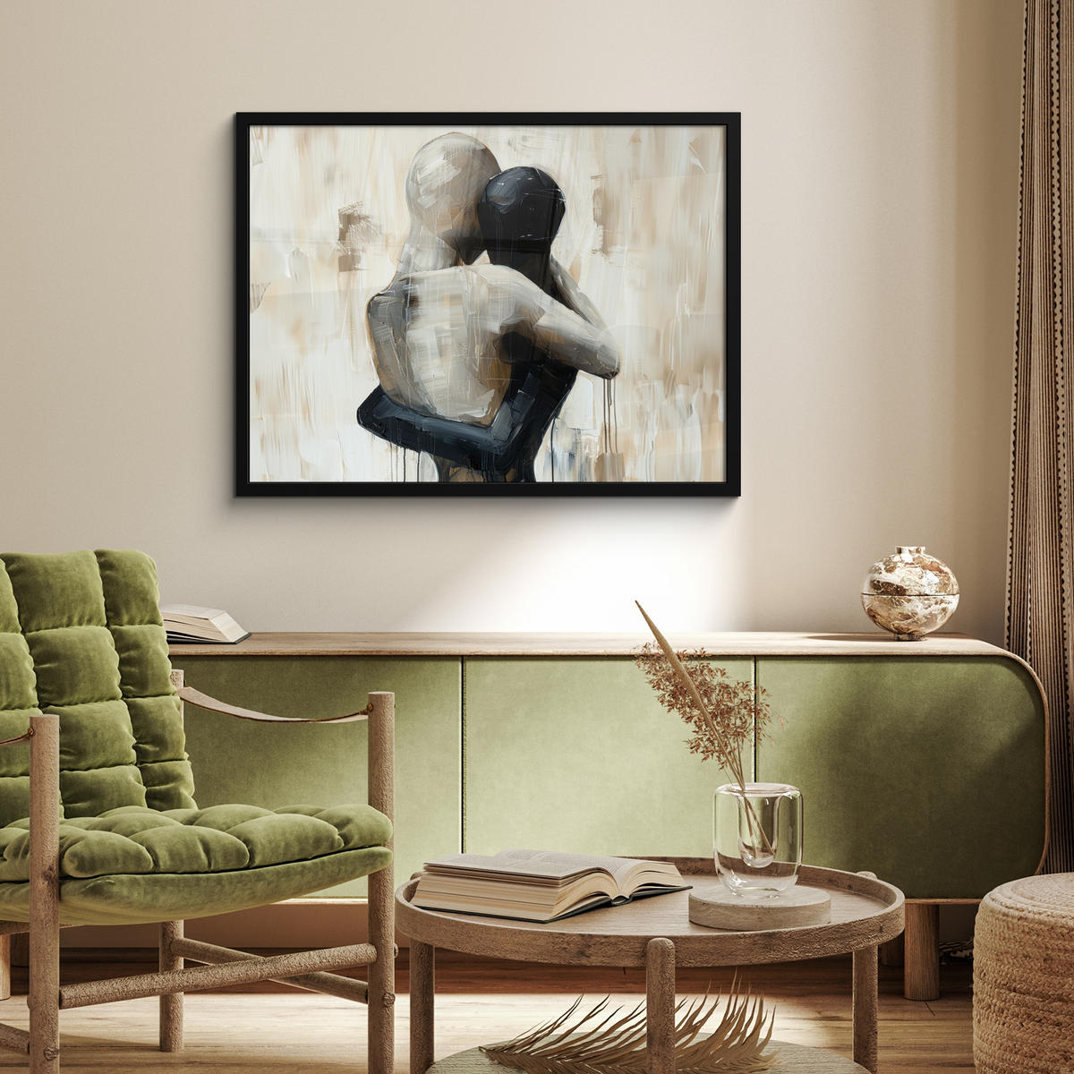 ZARÁMOVANÝ PLAGÁT Abstraktné - Láska - Čiernobiele - Moderné 80x60 cm - čierna, papier (80/60cm) - MuchoWow