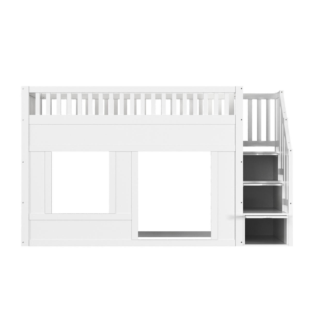 ETAGENBETT 90/200 cm weiß aus Massivholz und MDF mit Treppenschrank - Weiß, Holzwerkstoff (90/200cm) - OKWISH