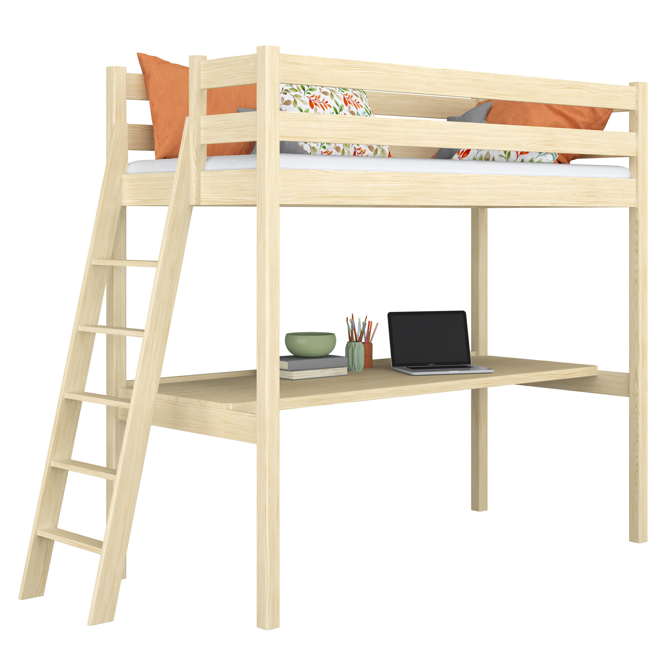 HOCHBETT N02 mit Schreibtisch Klare Kiefer 80/200 - Braun, Naturmaterialien/Holz (80/200cm) - N-Wood