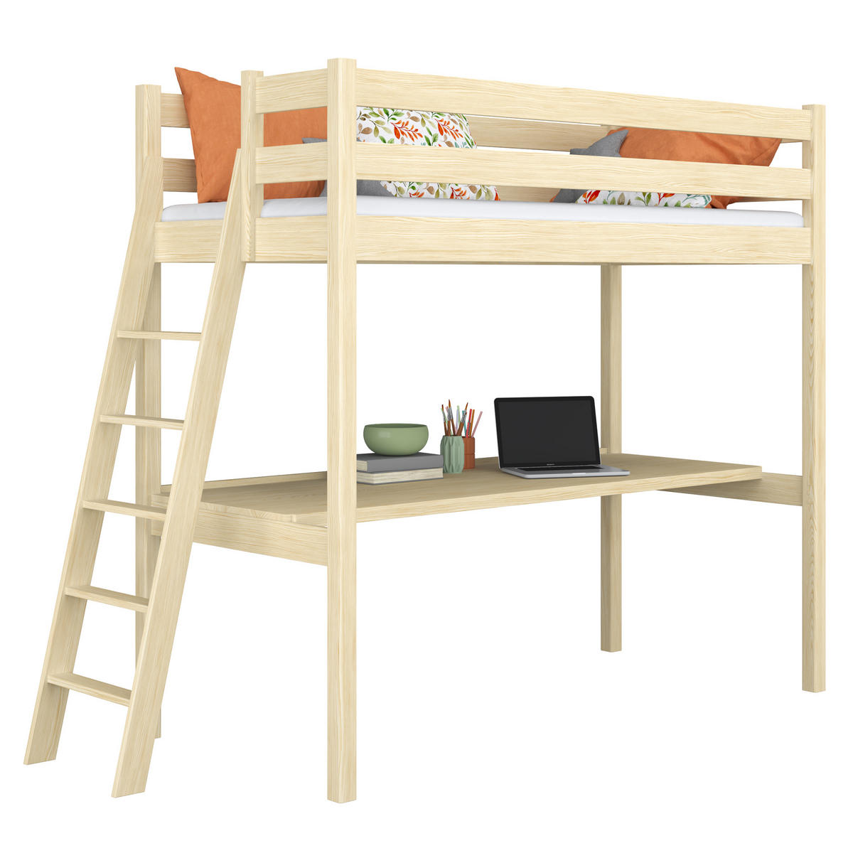 HOCHBETT N02 mit Schreibtisch Klare Kiefer 90/190 - Braun, Naturmaterialien/Holz (90/190cm) - N-Wood