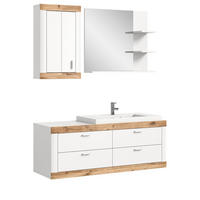 BADMÖBEL-SET 4-teilig weiß, Eiche 133 cm, Badschränke mit Waschbecken - Eichefarben/Weiß, Glas/Keramik (132/172/48cm) - Inn.Furn
