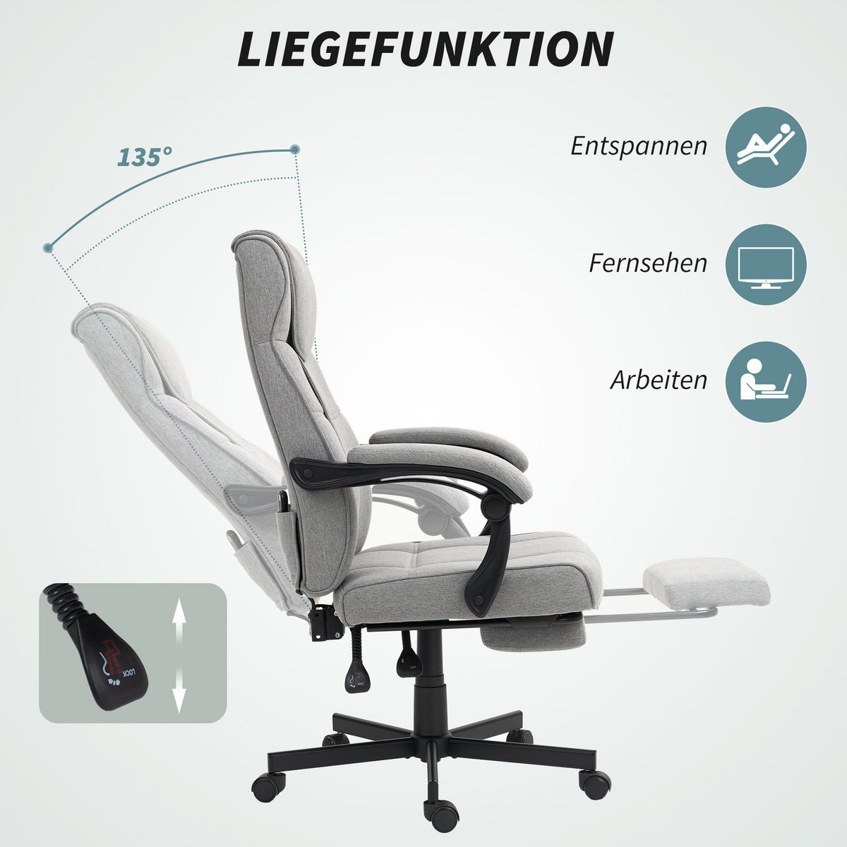 BÜROSTUHL mit Massagefunktion Ergonomischer Chefsessel Grau - Grau, Kunststoff (70/117/65cm) - HOMCOM