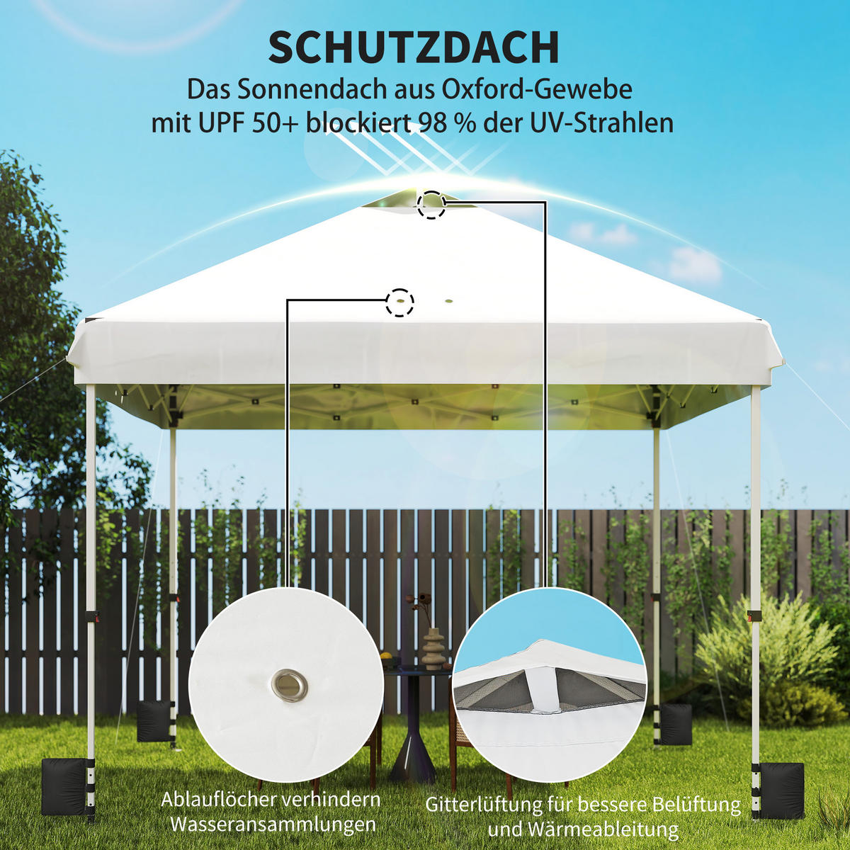 PAVILLON 3 x 3 m Wasserdicht Stabil Winterfest Pop-up Faltpavillon, UV 50+ Weiß - Weiß, Metall (300/273/300cm) - Outsunny