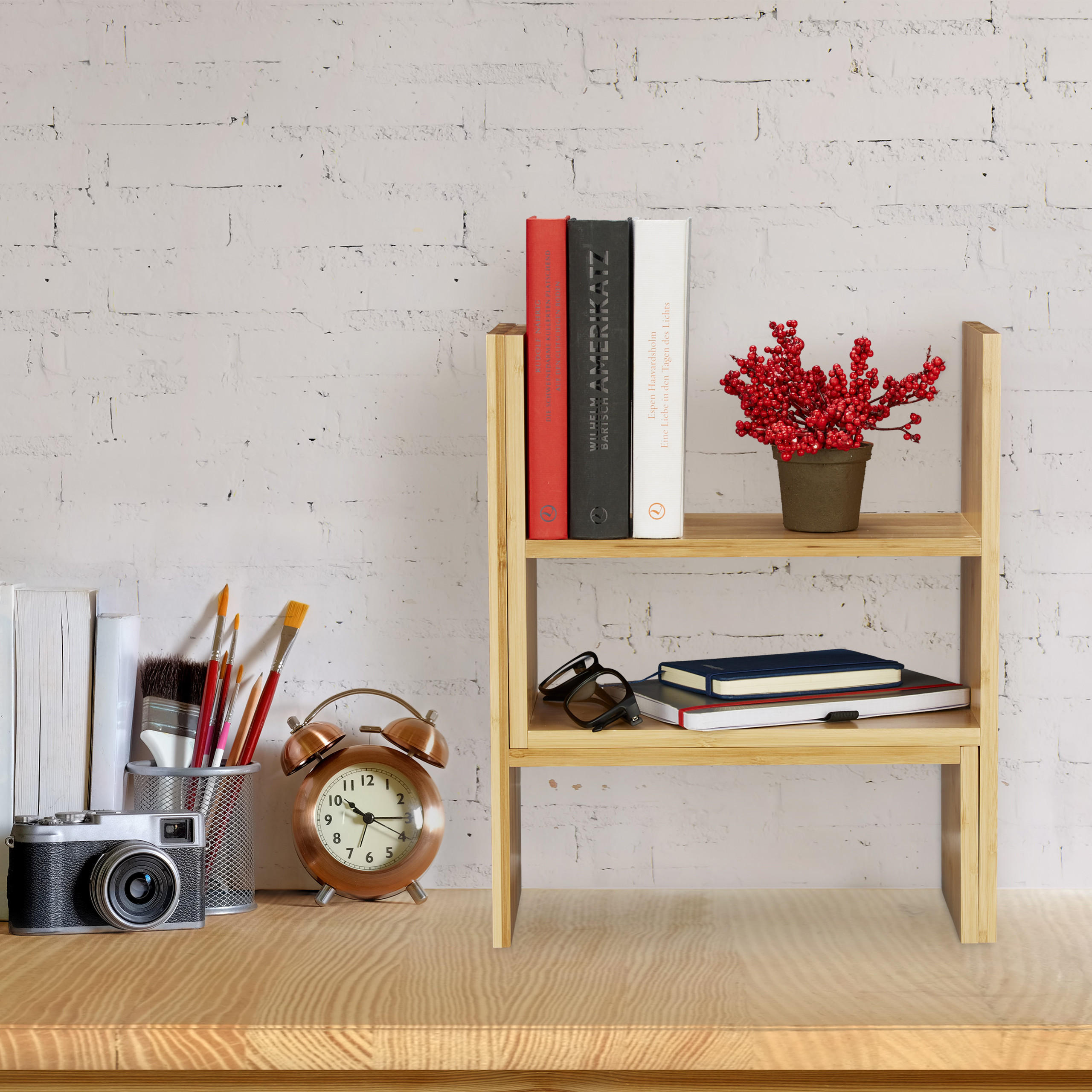 TISCHREGAL - Hellbraun, Holz (16/53/40cm) - Relaxdays