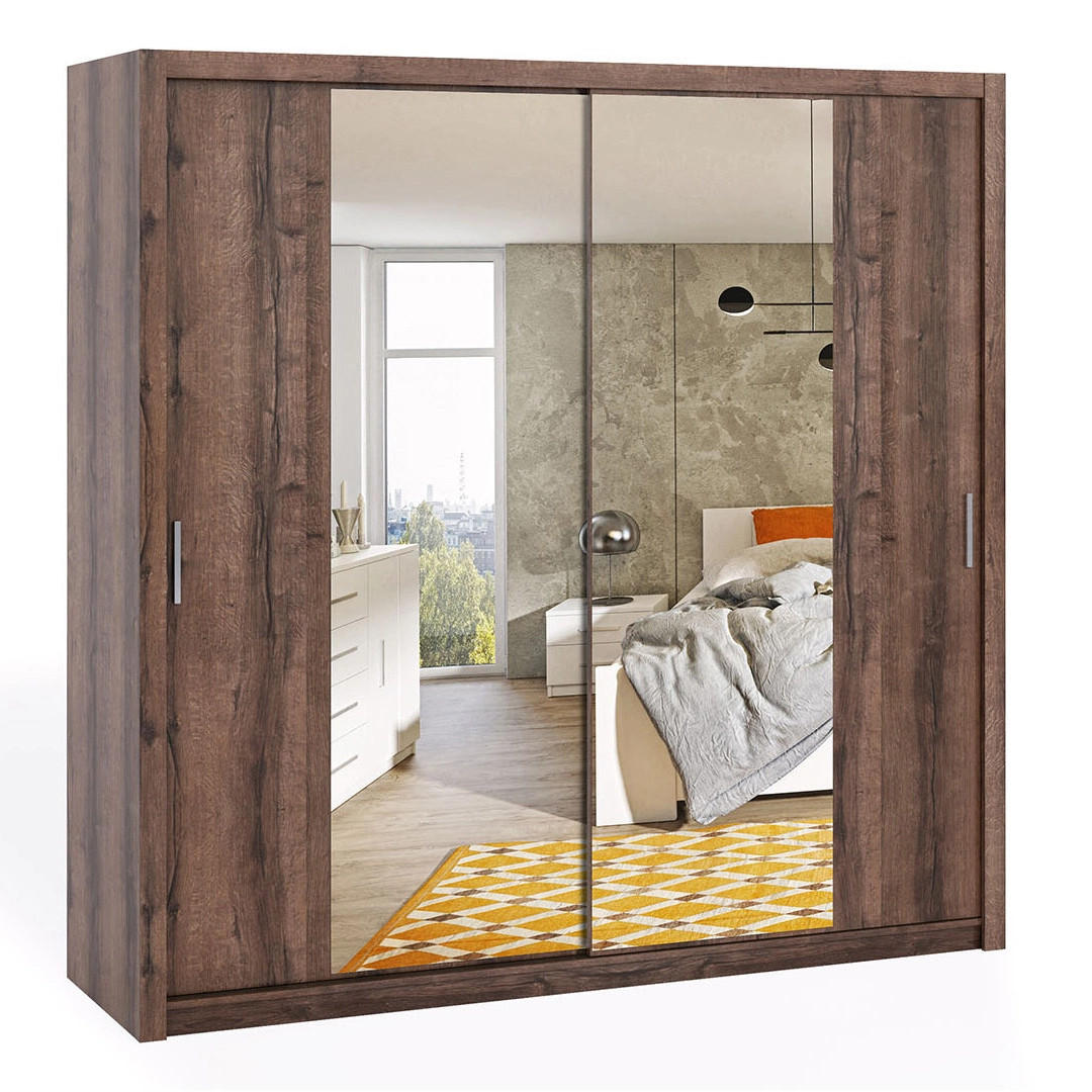 SCHIEBETÜRENSCHRANK Tamiza 220/215/62 mit Spiegel - Silberfarben/Braun, Holzwerkstoff/Kunststoff (220/215/62cm) - Ravio