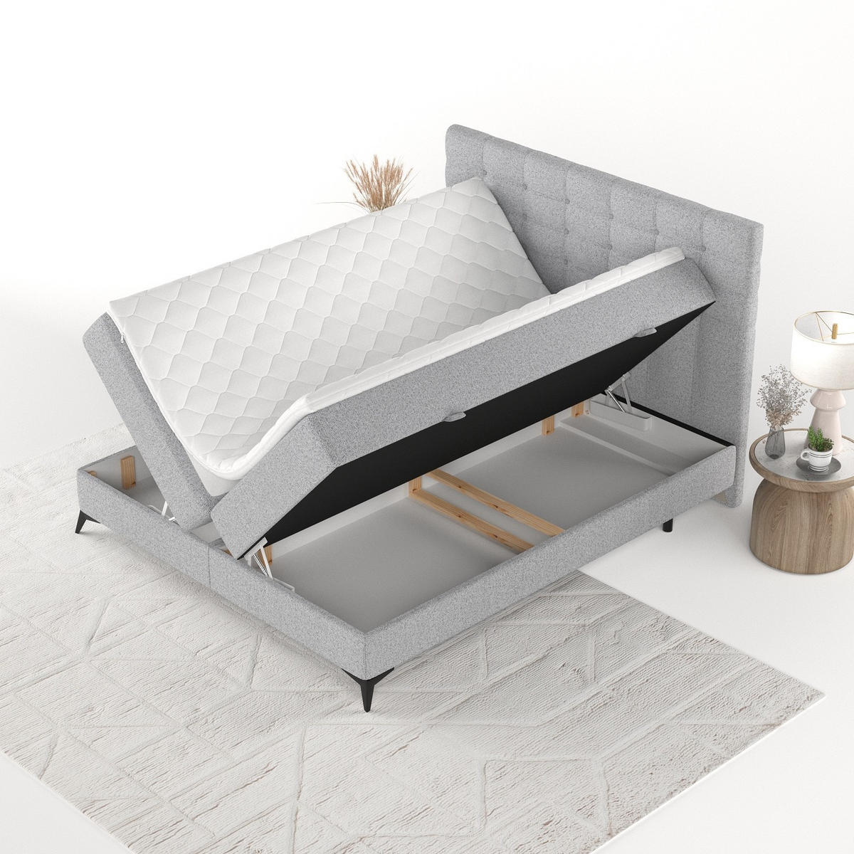 BOXBETT Niro 160/200 cm Hellgrau im Riva Stoff - Hellgrau/Schwarz, Holz/Holzwerkstoff (160/200cm) - AltaBeds