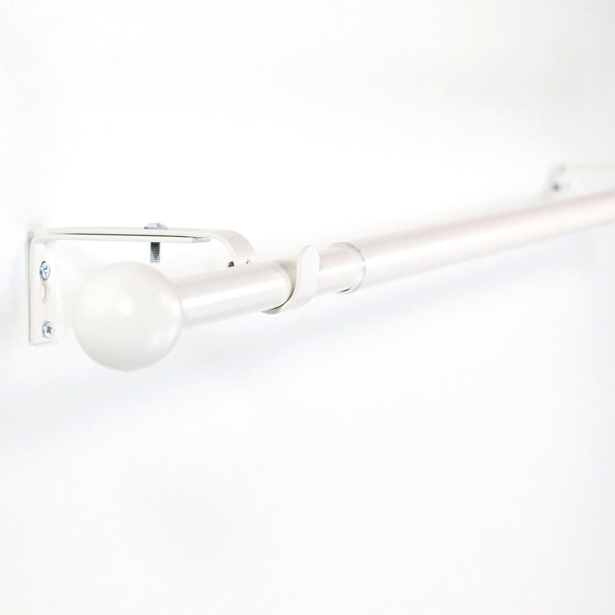 AUSZIEHBARE Gardinenstange, Vorhangstange Metall, Endkappen Kugel, Schwarz matt, Weiß matt, Edelstahloptik, Montagematerial inklusive, Indoor. - Weiß, Metall (120cm) - Deco-Raum