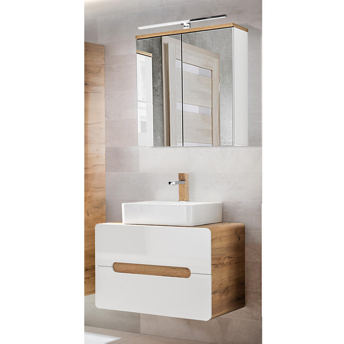 BADMÖBEL-SET 2-TLG. Luton-56 - Weiß, Holzwerkstoff (80/200/46cm) - Lomado