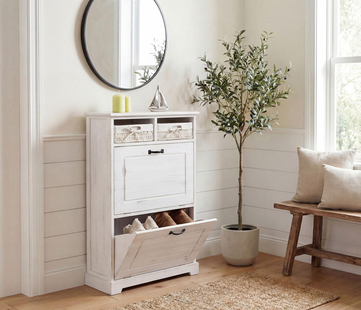 SCHUHKIPPER Weiß - Weiß, Holz (60/100/24cm) - MCW