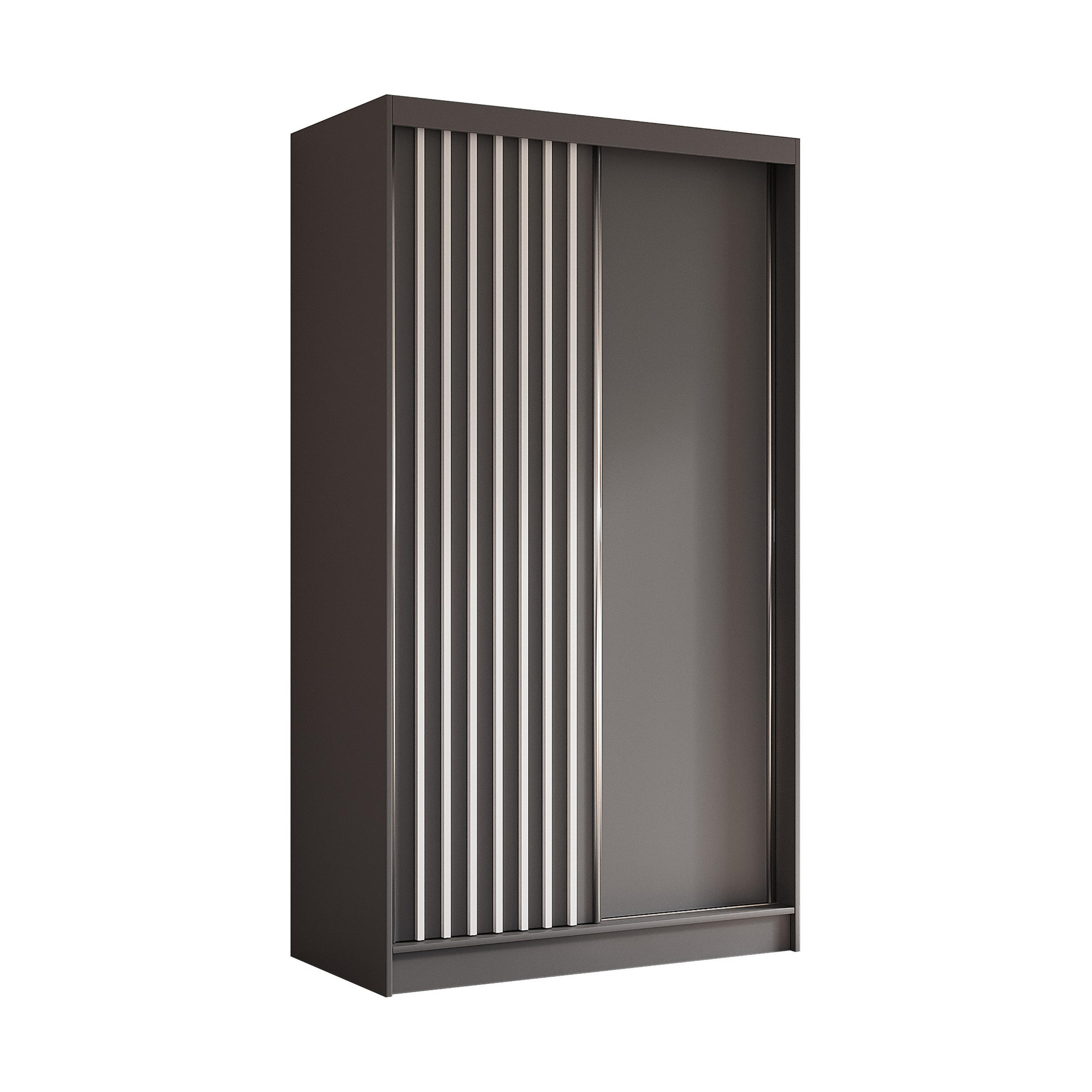 SCHWEBETÜRENSCHRANK Erika 120 cm mit Lamellen ohne Spiegel 2-türig, grau, grau, Lamelle weiß - Weiß/Grau, Kunststoff (120/216/51cm) - Margaret Hadas24
