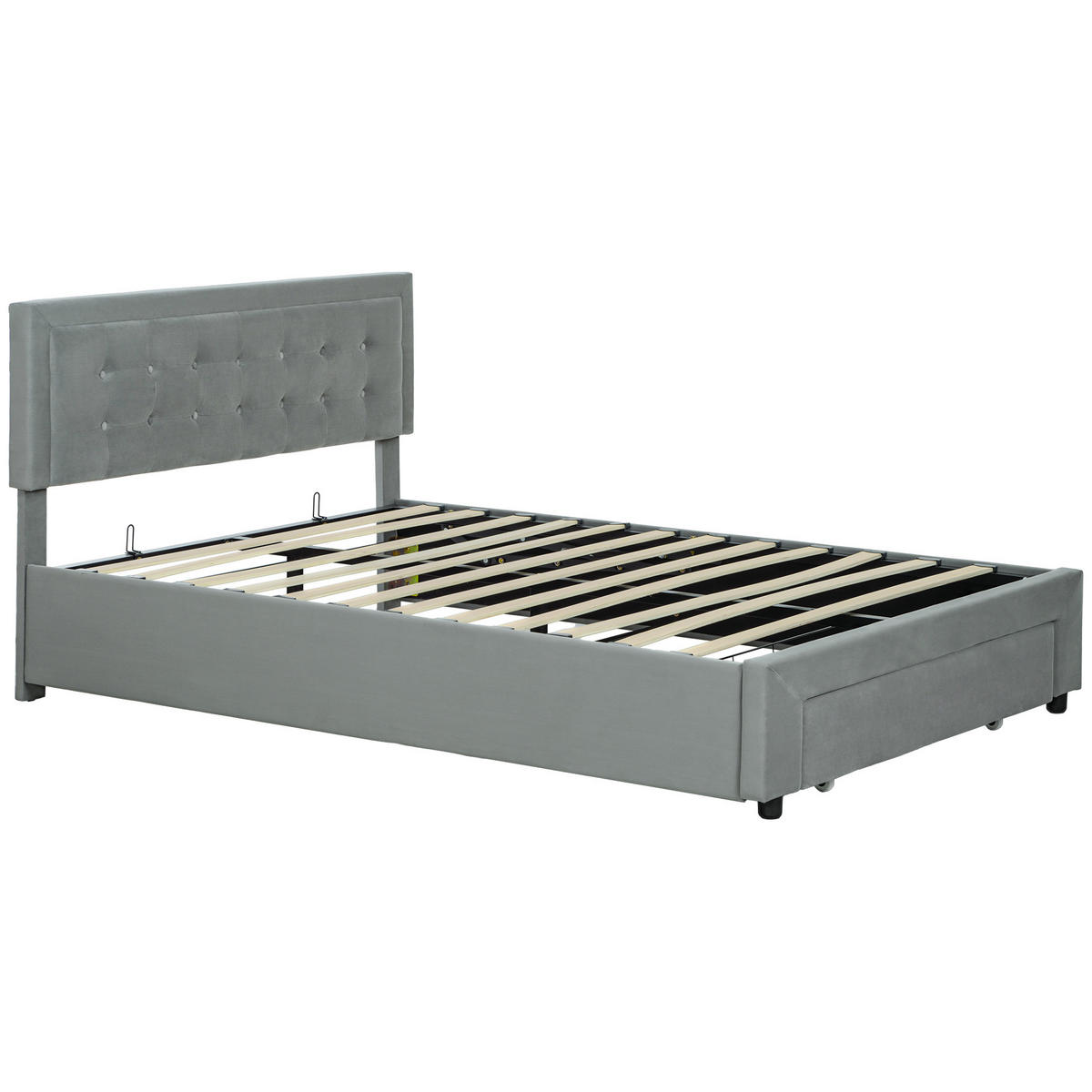 BETT 140x200 cm DE-14569 mit Stauraum & verstellbarem Kopfteil Grau - Hellgrau, Holzwerkstoff (140/200cm) - ComfortXL