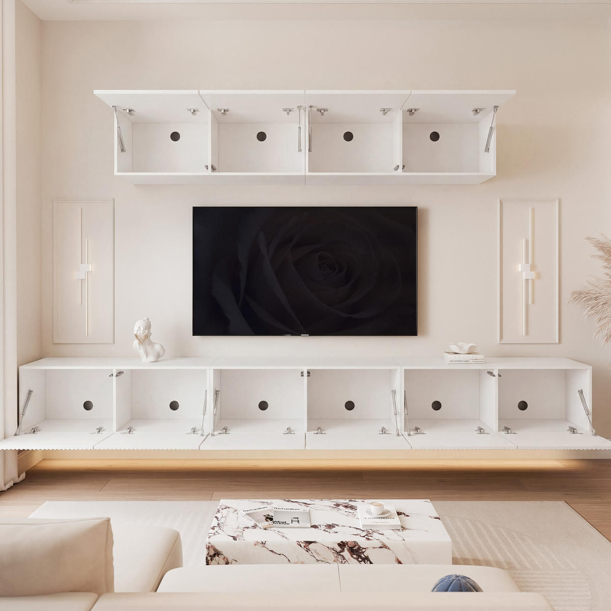 TV-LOWBOARD ANGEL VII mit LED-Beleuchtung, 300 cm Weiß matt - Weiß, Holzwerkstoff (300/72/40cm) - Idohome