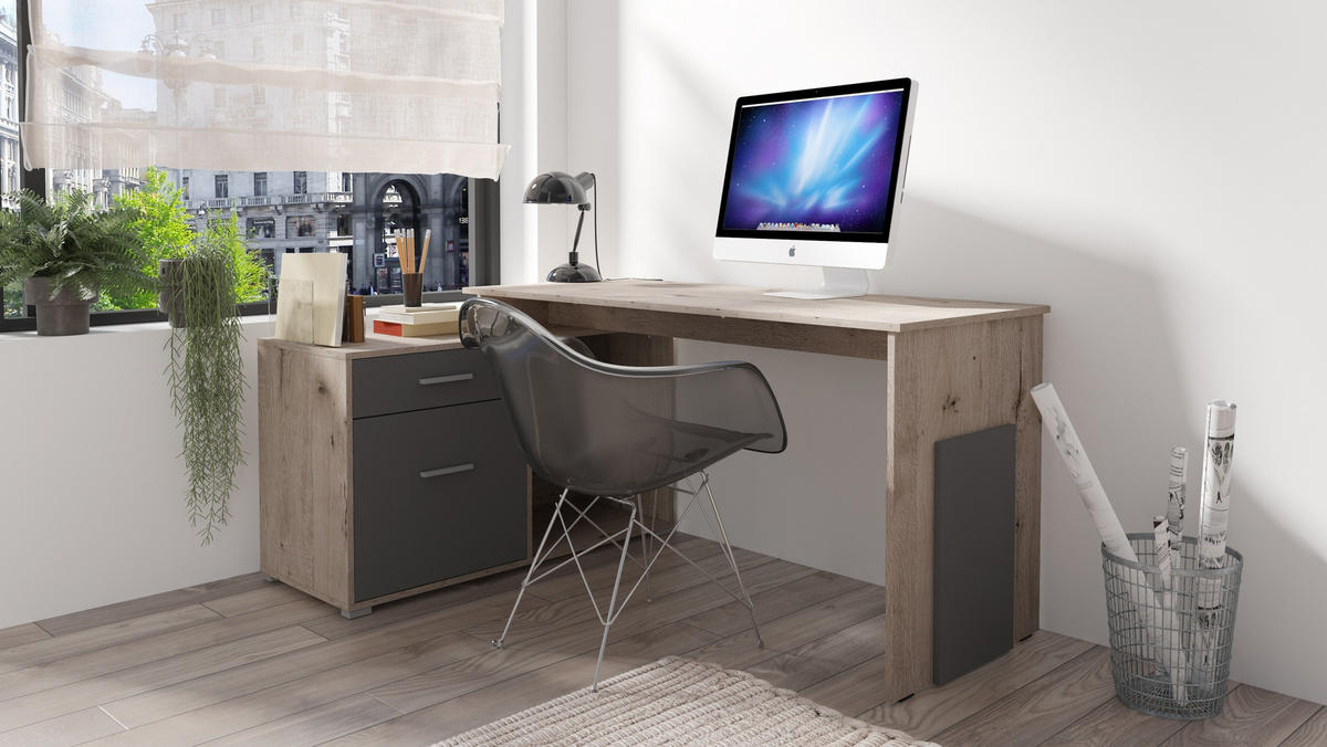 SCHREIBTISCH Eiche Wellington, Graphit 168/76/110 - Eichefarben/Graphitfarben, Holzwerkstoff (110/168/76cm) - RAUMHIRSCH FURNITURE