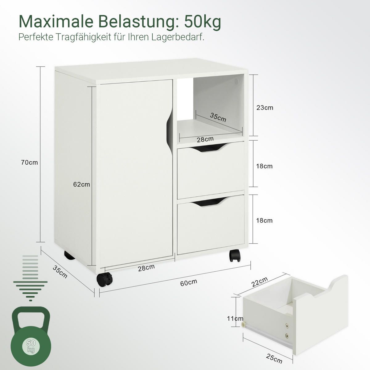 DRUCKERTISCH Weiß - Weiß, Holzwerkstoff (60/70/35cm) - SoBuy