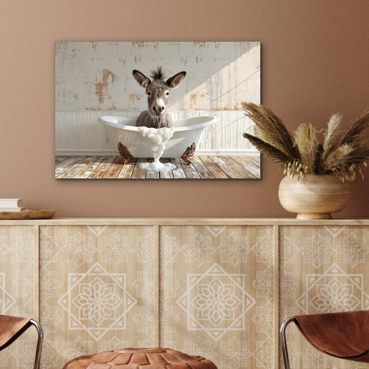 METALLBILD Esel - Tiere - Badewanne - Schaumstoff 60x40 cm - Weiß, Metall (60/40cm) - MuchoWow