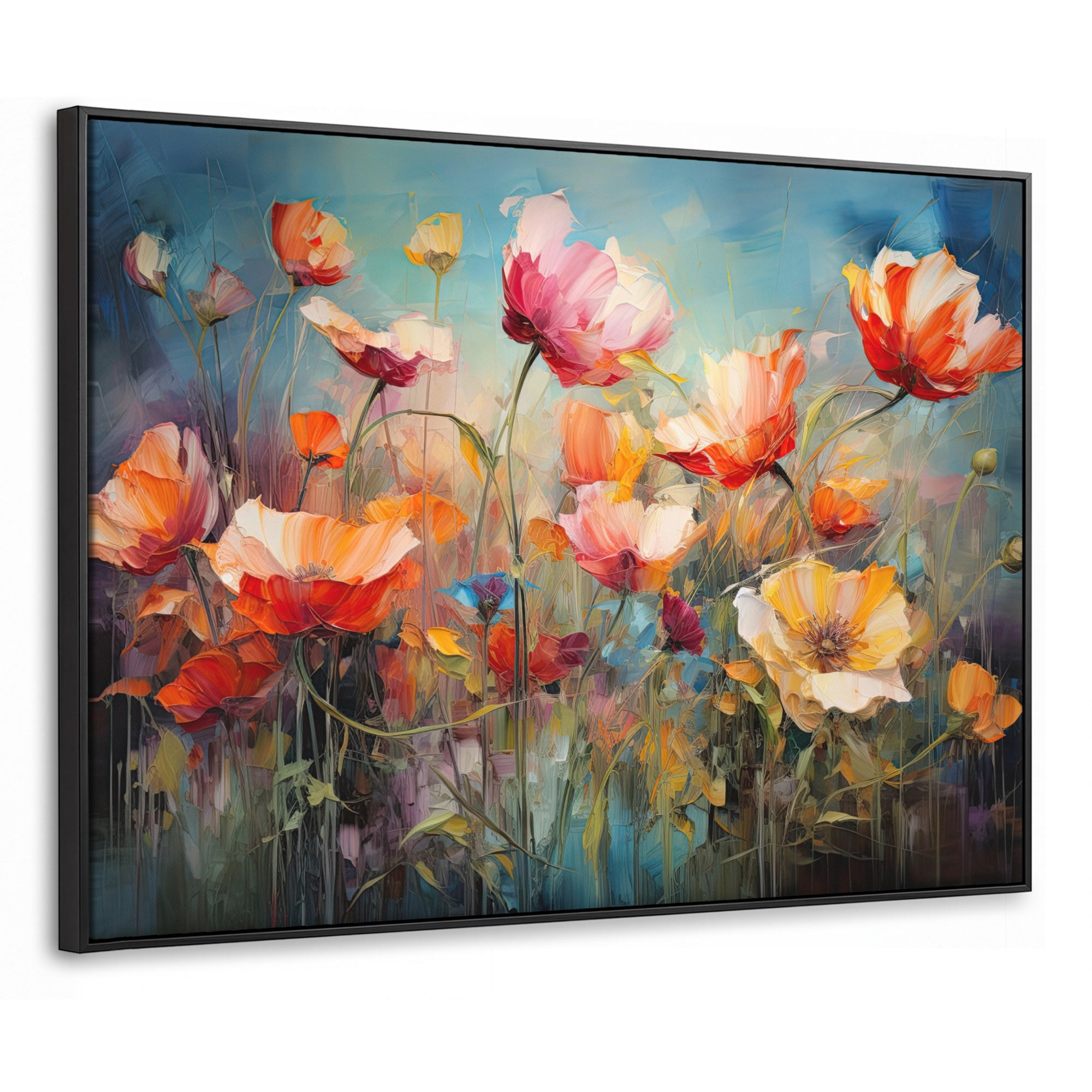 LEINWAND Bilder mit Rahmen - Blumen - Aquarell - Kunst - Botanisch - Natur - 70x50 - Orange, Textil (70/50cm) - MuchoWow