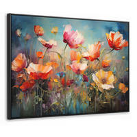 LEINWAND Bilder mit Rahmen - Blumen - Aquarell - Kunst - Botanisch - Natur - 100x70 - Orange, Textil (100/70cm) - MuchoWow