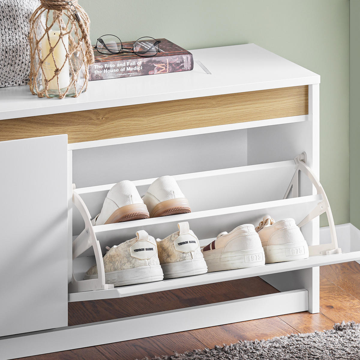 SCHUHBANK Weiß - Weiß, Holzwerkstoff (104/47/30cm) - SoBuy