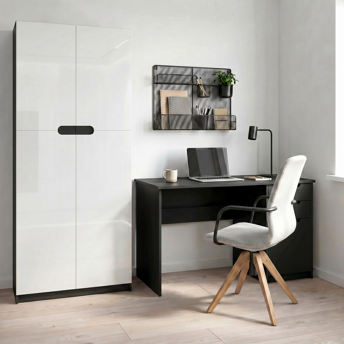 BÜROSCHRANK Logan Fronten in Weiß Hochglanz - Weiß Hochglanz, Holzwerkstoff (82/184/37cm) - Vladon