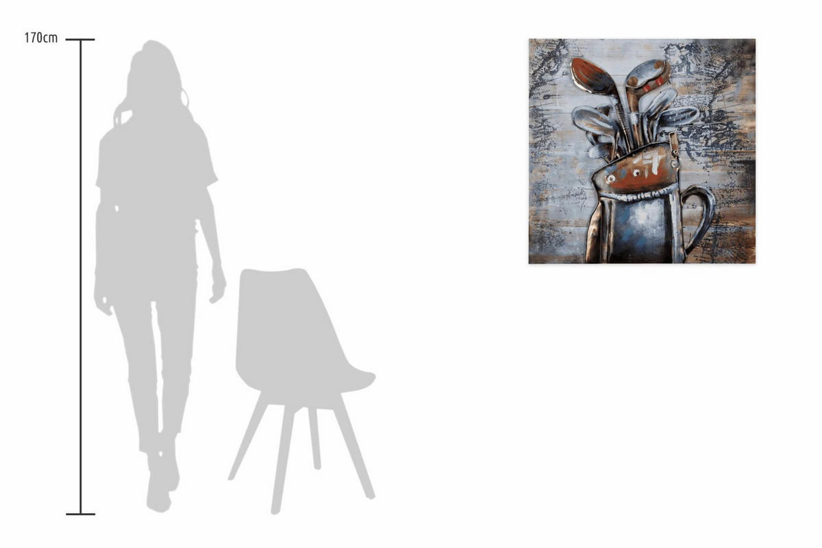 HOLZBILD Silber 60/60 cm - Silberfarben/Braun, Holz/Metall (3/60cm) - KUNSTLOFT