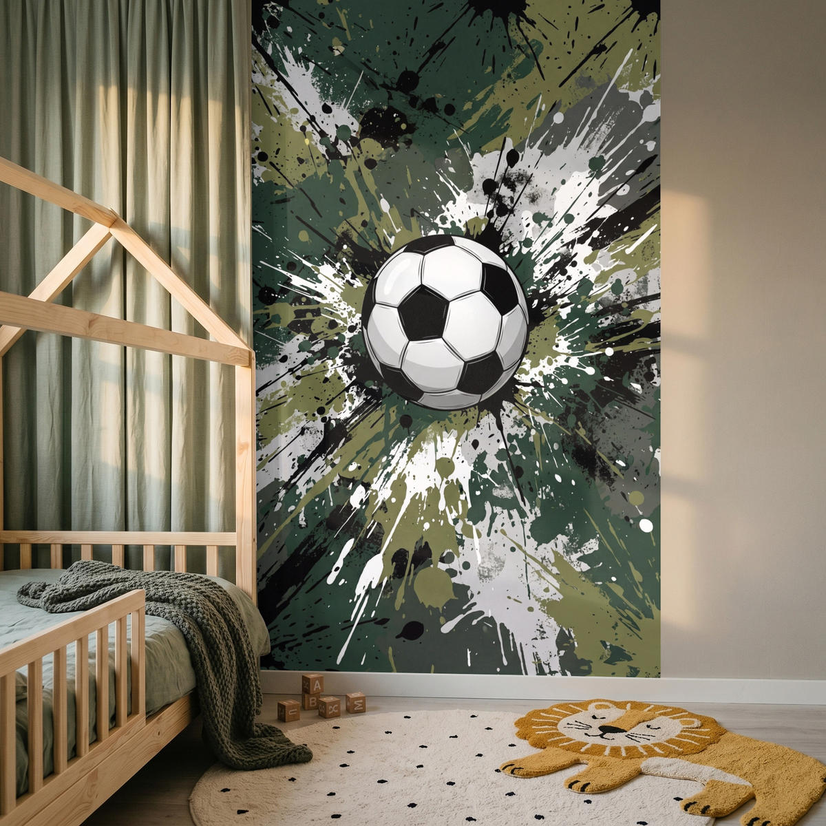 KINDERTAPETE - Fußball - Farbe - Spritzer - Grün - 140x240 cm - Dunkelgrün, Papier (140/240cm) - OnlyWow